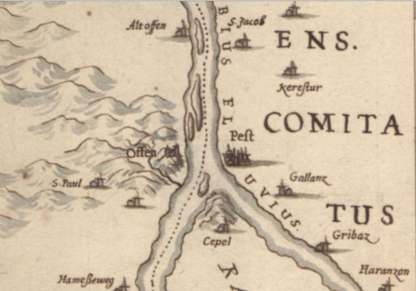 Detail of the Hevenesi atlas depicting Buda and Pest (Coll. Hev. 91.) 